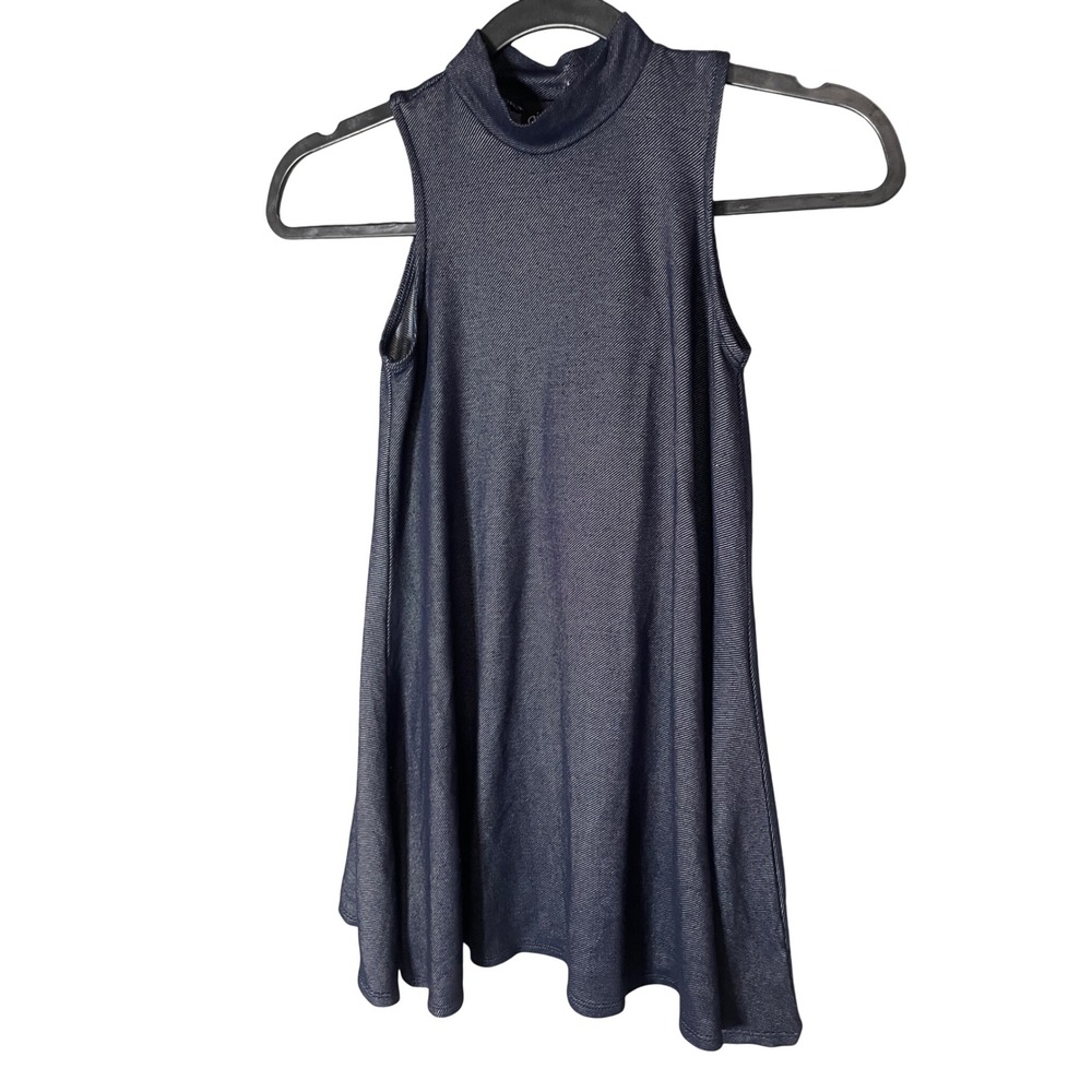 Girls Mock Neck Sleeveless Swing Dress Dark Blue Denim Look Size 7/8